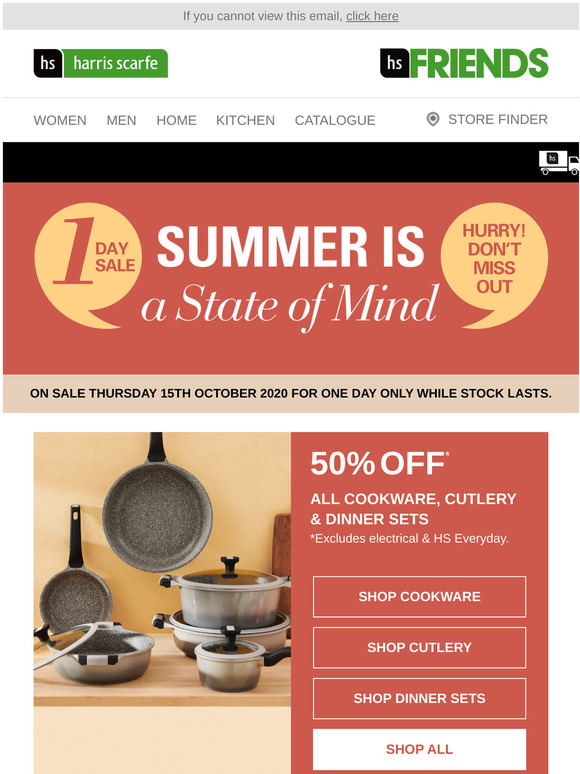 Harris Scarfe 50 Off* Cookware and Dinner Sets! 1 Day Only! Milled