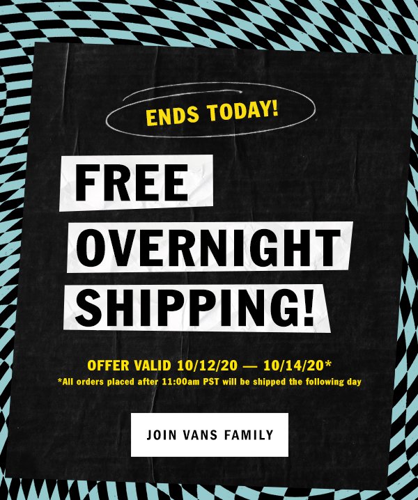 Vans: Free Overnight Shipping, ends 