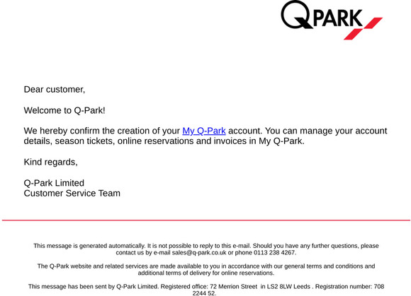 Your My Q-Park account details