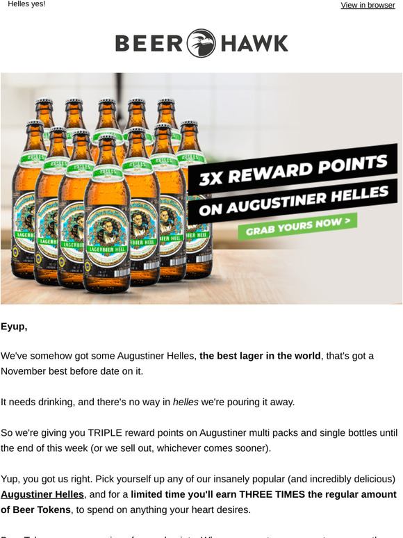 Beer Hawk Triple Reward Points On Augustiner Helles Milled