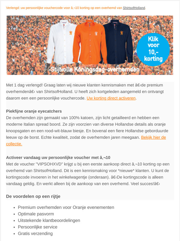 Nog 1 dag! Een ShirtsofHolland overhemd met een mooie korting