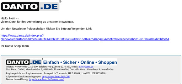 Newsletter Danto Shop