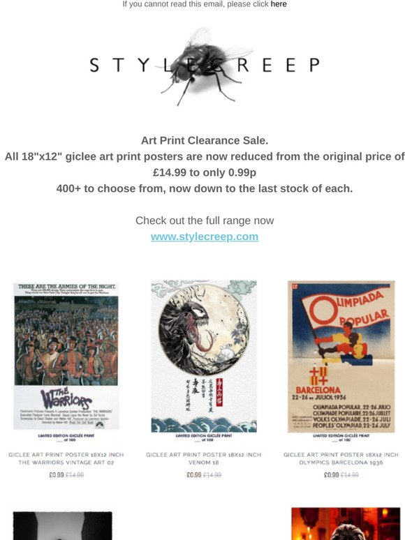Huge Art Print Clearance now only 99p @Stylecreep