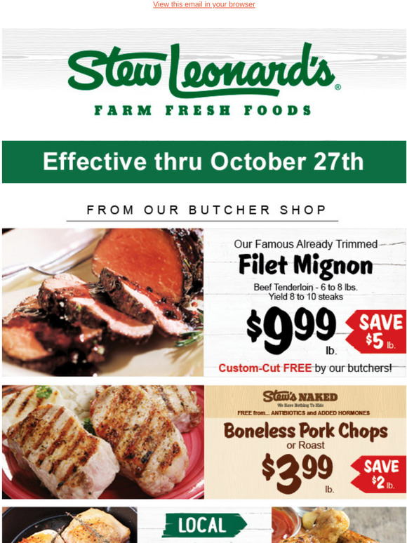 Stew Leonard's Gift Baskets Weekly Specials Filet, Organic Sale, and