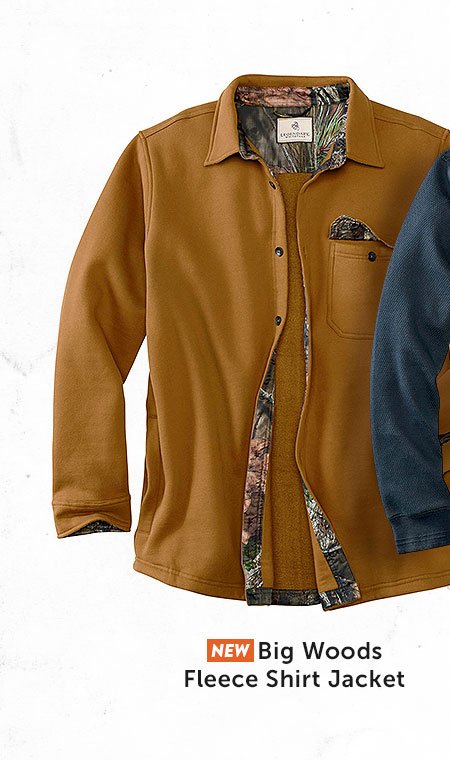 Legendary Whitetails Men's Big Woods Fleece Shirt Jacket-Button Closure Brushed Knit Camo Lined Regular Fit Long Sleeve 