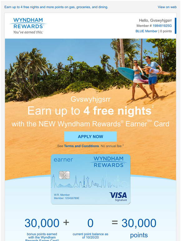 NEW, NEW, NEW: Earn 30,000 Points with the Wyndham Rewards® Earner℠ Card
