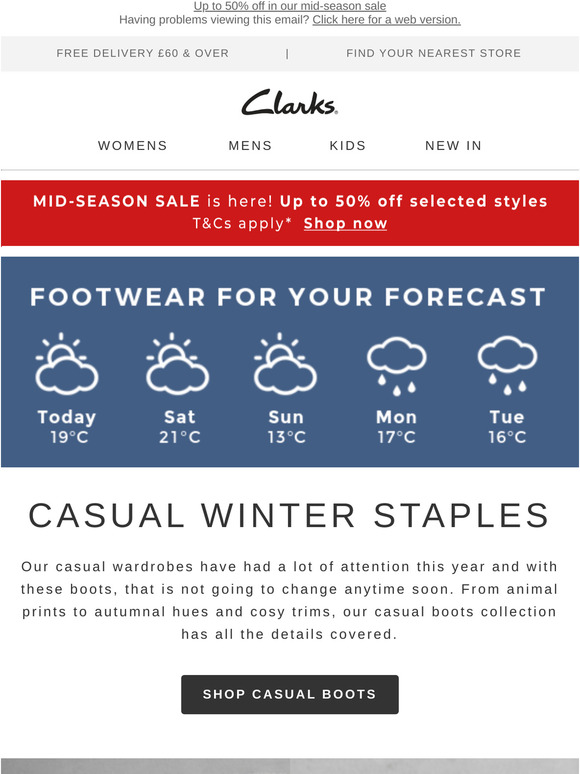 clarks mid season sale