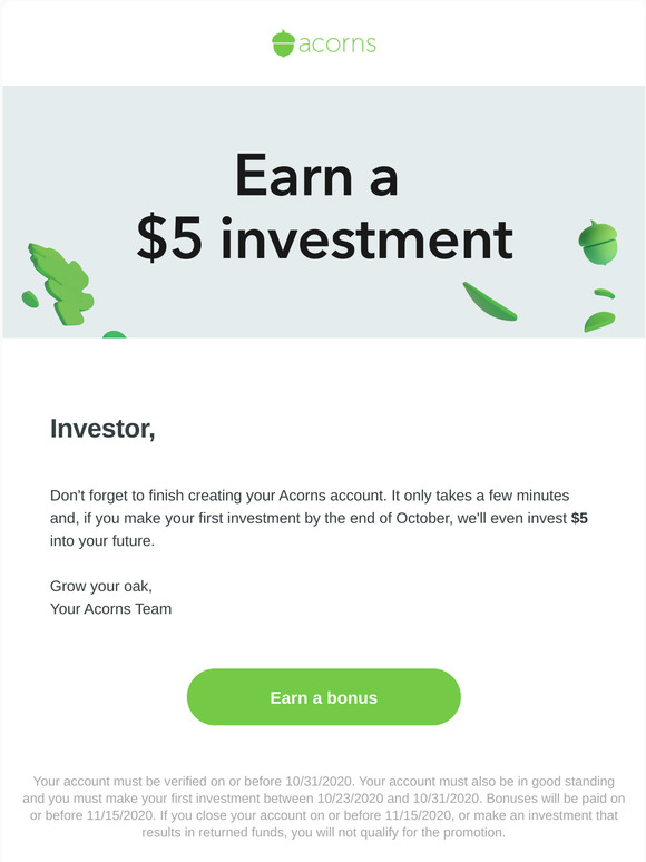 Acorns Earn 5 Finish Signing Up Milled