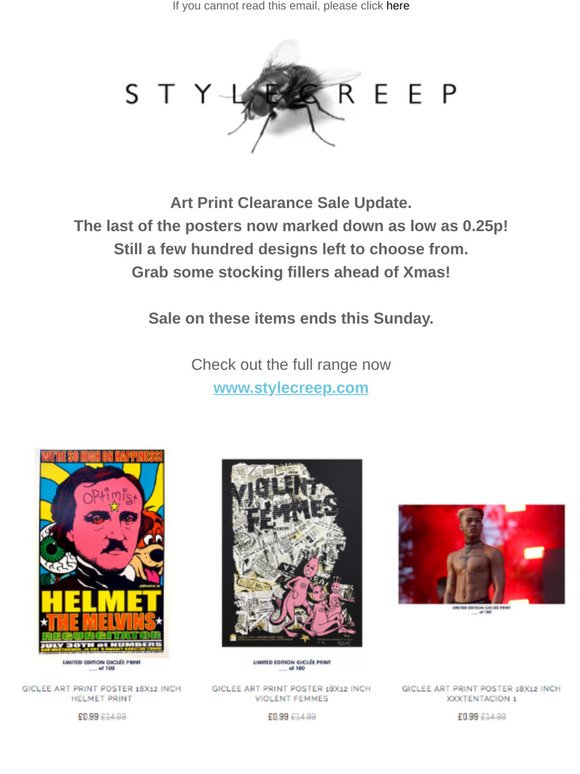Update - Huge Art Print Clearance now from 25p! Ends Sunday @Stylecreep
