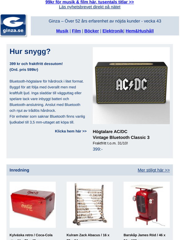 ginza.se: ♪ Snyggaste högtalaren? 399 + Fraktfritt! Inredning