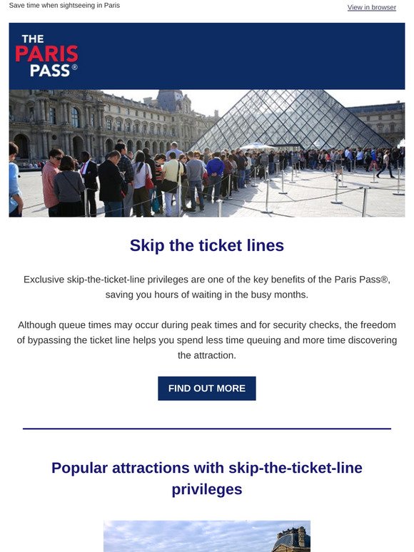 Skip the ticket lines at selected Paris attractions