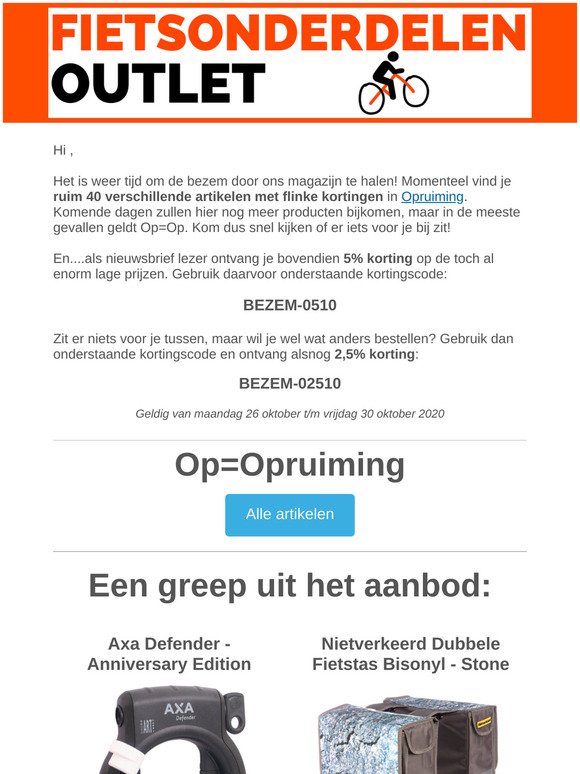 Fietsonderdelenoutlet.nl: ruimen op! Veel artikelen de uitverkoop + Kortingscode t.w.v. 5% | Milled