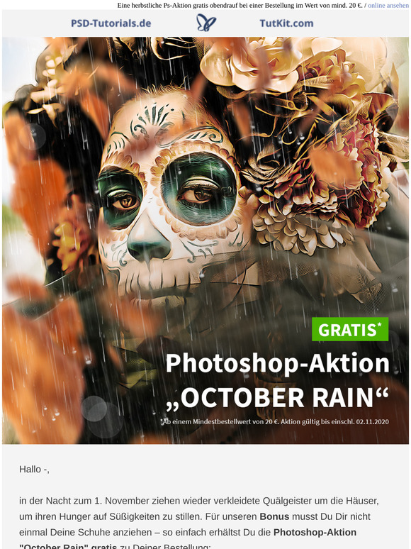 🌧️ Hol Dir die Photoshop-Aktion „October Rain“ gratis zu Deiner Bestellung! 🍂