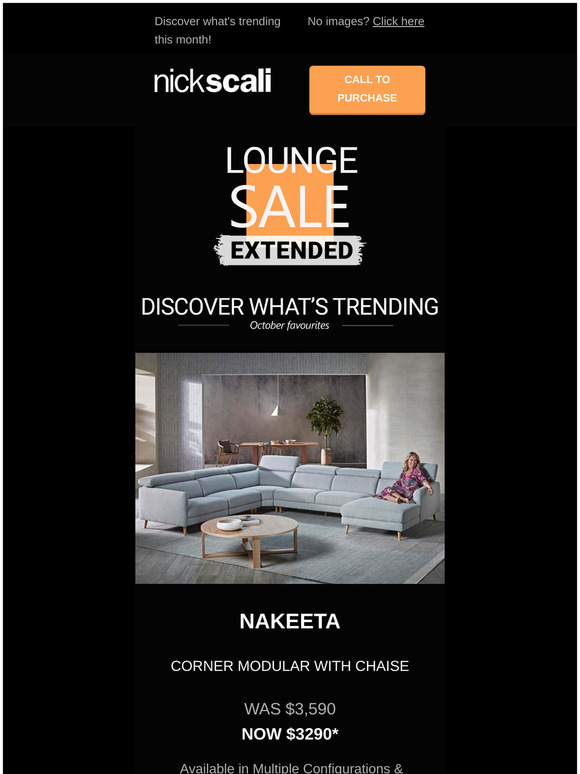 Nick Scali Online Lounge Sale, EXTENDED Milled
