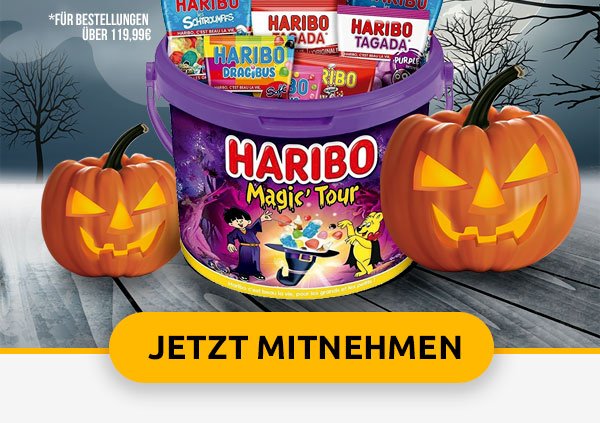Geben Sie den Code ein: HALLOWEEN und machen Sie eine zauberhafte Haribo-Halloween-Tour
