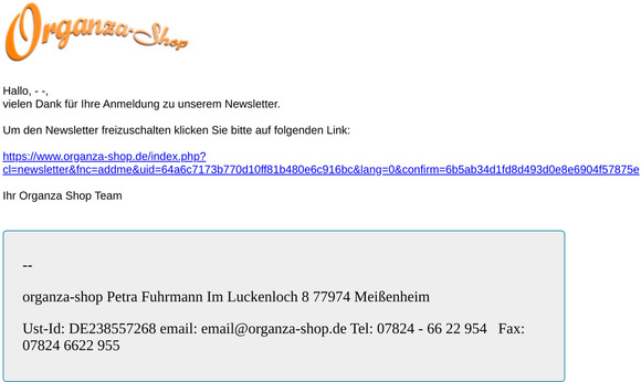 Newsletter Organza Shop