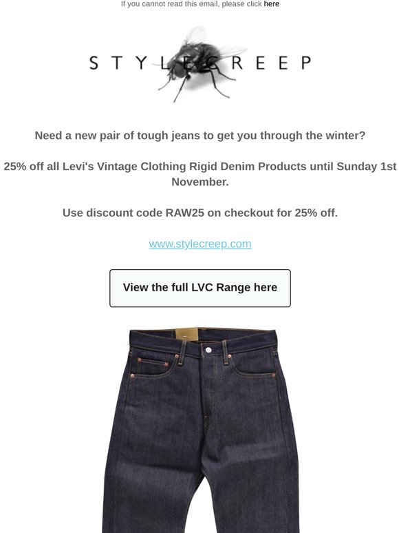 25% off Levi's Vintage Rigid Denim Jeans @Stylecreep
