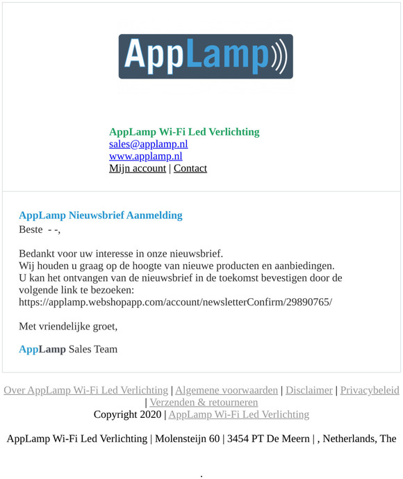 AppLamp Nieuwsbrief Aanmelding