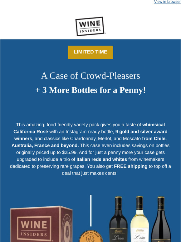 Wine Insiders Penny Sale 15 Wines for Just 7.19/bottle Milled