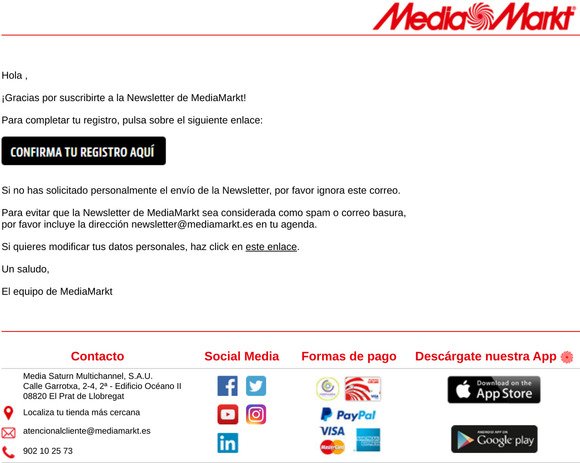 MediaMarkt ES: Te has registrado a la Newsletter de MediaMarkt