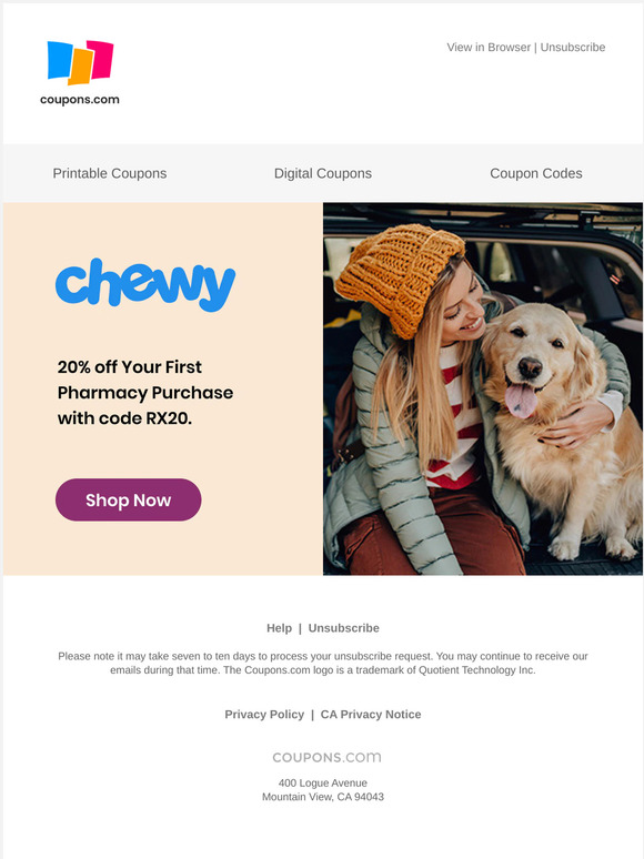 20 off Your First Pharmacy Purchase at Chewy Milled