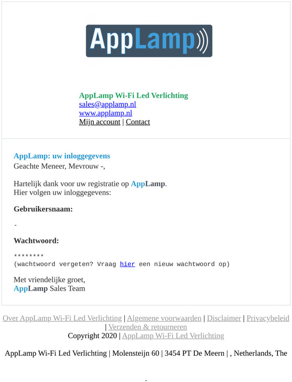 AppLamp: uw inloggegevens