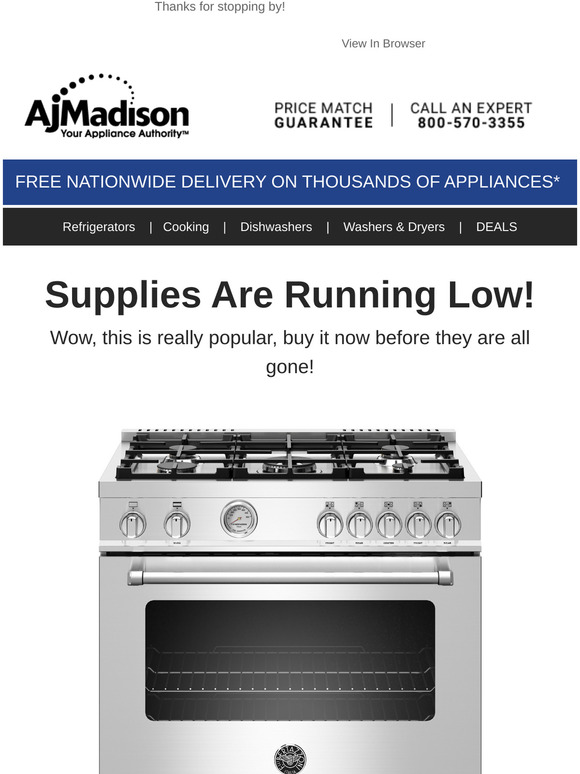 Aj Madison Almost sold out! Bertazzoni 36 Inch Freestanding Natural