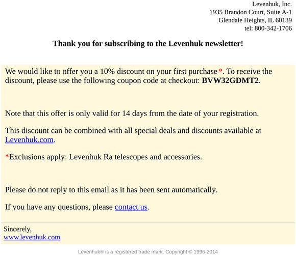 Here’s your 10% discount…Welcome to Levenhuk.com!