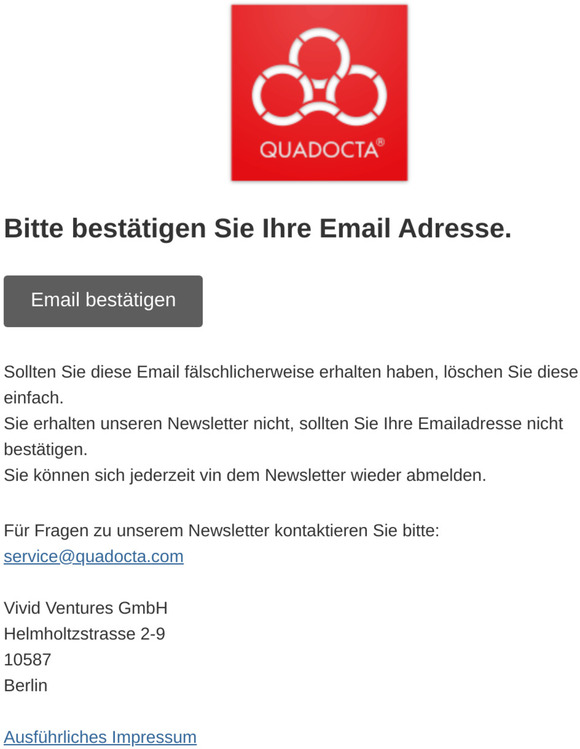 QUADOCTA Newsletter: Email bestätigen