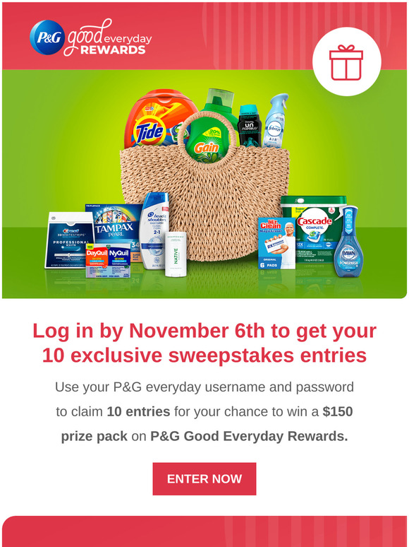 P&G Everyday: -you’ve won 10 sweepstakes entries 🎁 | Milled