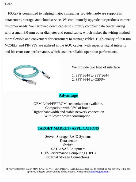 MINI-SAS HD ACTIVE OPTICAL CABLE(AOC) 