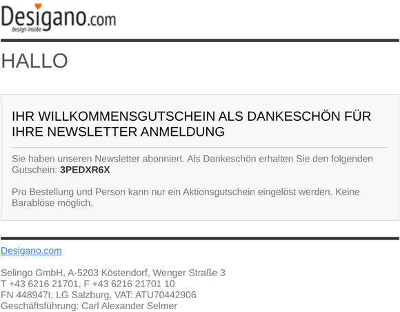 [Desigano.com] Newsletter-Gutschein