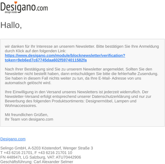 [Desigano.com] Bitte bestätigen Sie Ihre Newsletter Anmeldung