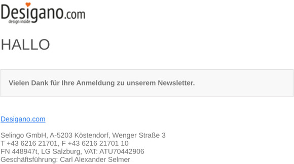 [Desigano.com] Newsletter-Bestätigung