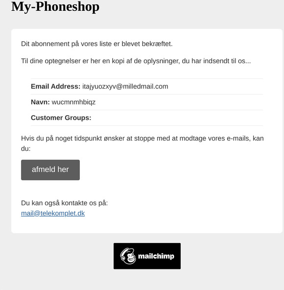 My-Phoneshop.dk Nyhedsbrev: Abonner på liste