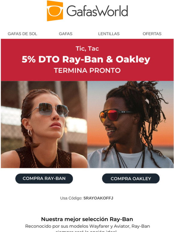 20% Código promocional Ray Ban EXCLUSIVO | 50% menos en Junio