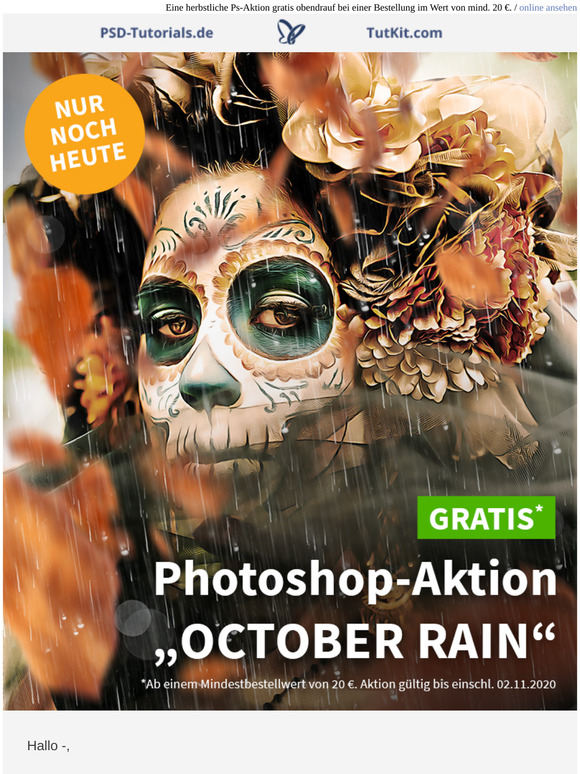 ⏰ Letzte Chance: Photoshop-Aktion „October Rain“ gratis zu Deiner Bestellung!