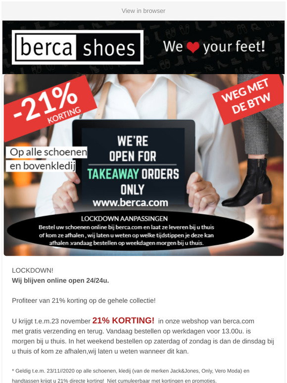 Berca.com: Wegens succes verlenging oude schoenenactie tot ,laatste dagen  oude schoenen actie en ontvang een aankoopvoucher van €12.50 t.e.m 26  oktober. | Milled