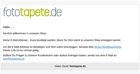 Bestätigung des Kundenkontos für --