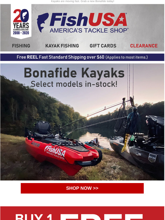 Select Bonafide Kayaks Now InStock. Hit the