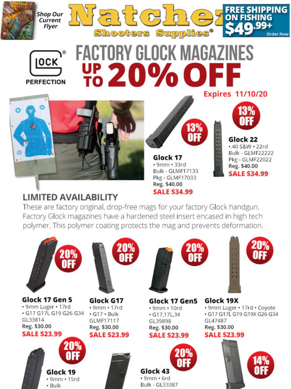 Natchez Shooters Supplies Factory Glock Mags up to 20 Off Milled