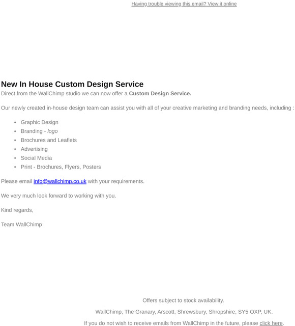 New In House Custom Design Service