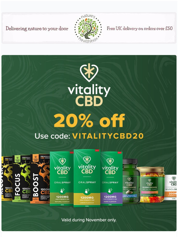 Natures Healthbox 20 OFF all Vitality CBD this Month Milled