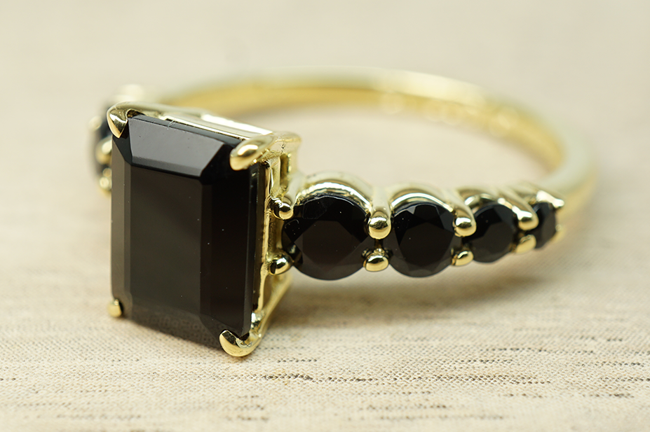 Black Onyx Emerald Cut Ring in Yellow Gold