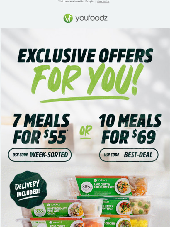 Youfoodz Get 7 meals for 55 OR 10 meals for 69, with delivery