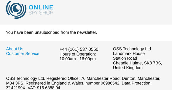 Newsletter unsubscription success
