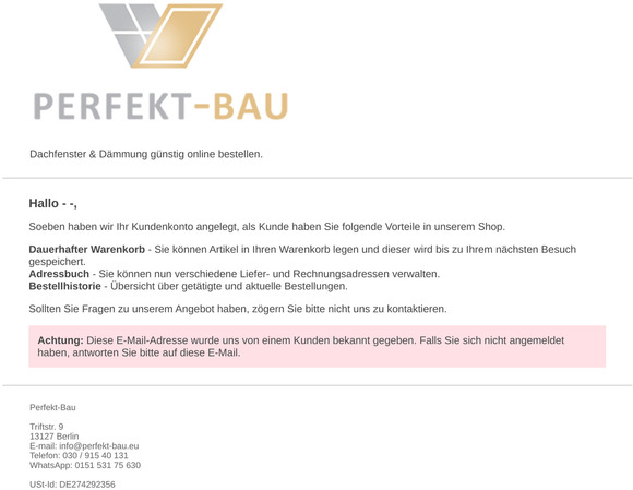 Ihr Kundenkonto wurde angelegt