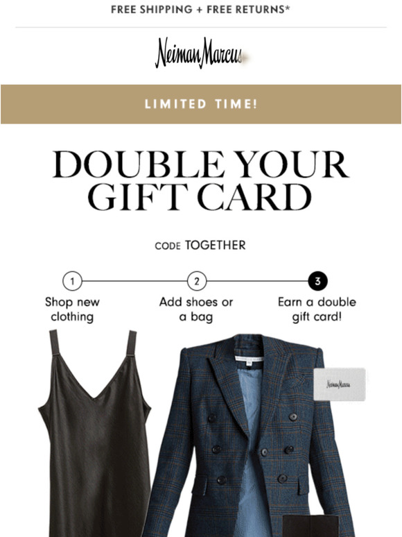 Neiman Marcus Double your gift card for a 50600 reward