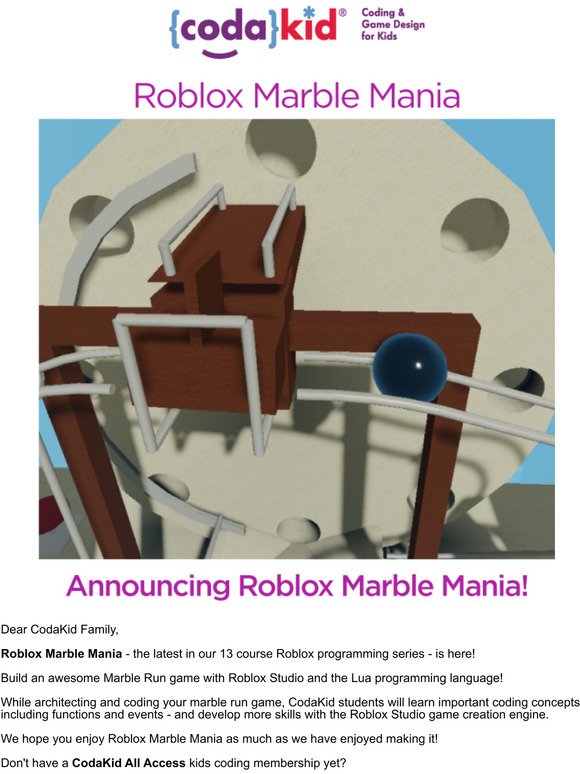 Codakid New Roblox Marble Mania Course Has Released Milled - functions roblox studio