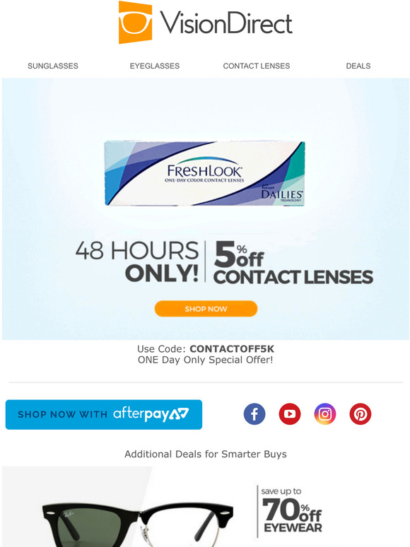 Vision Direct Australia Take 5 Off Contact Lenses. One Week Only